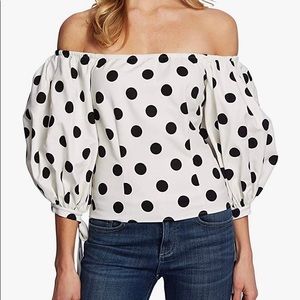 CeCe Polka dot Off the Shoulder Balloon Sleeve Top